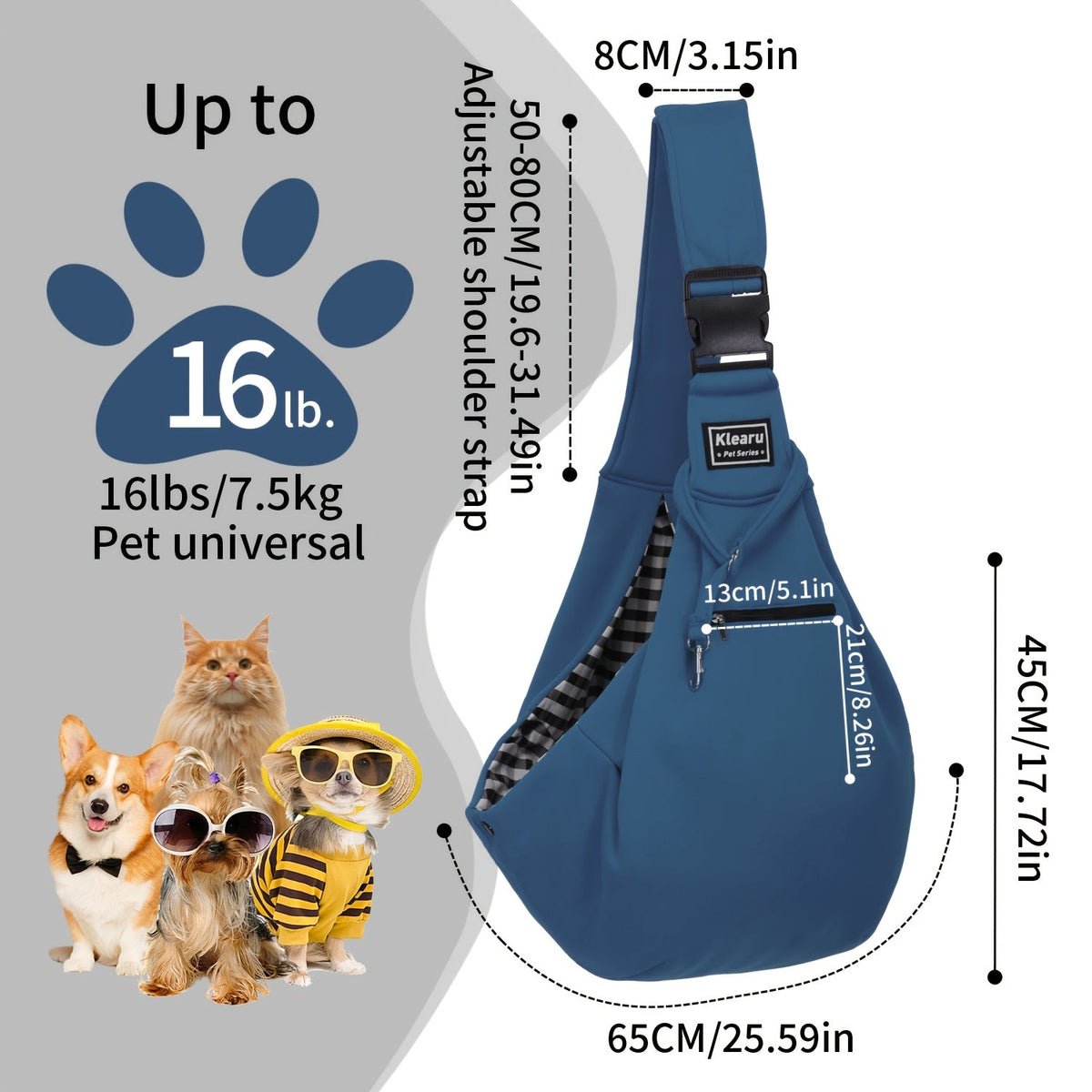 Sac de transport bandoulière et sac à dos pour petits et moyens chiens et chats - Transporteur pliable pour voyages en extérieur, respirant, sangle réglable, jusqu'à 7,5 kg, 12 couleurs, ensemble d'autocollants en bonus en option