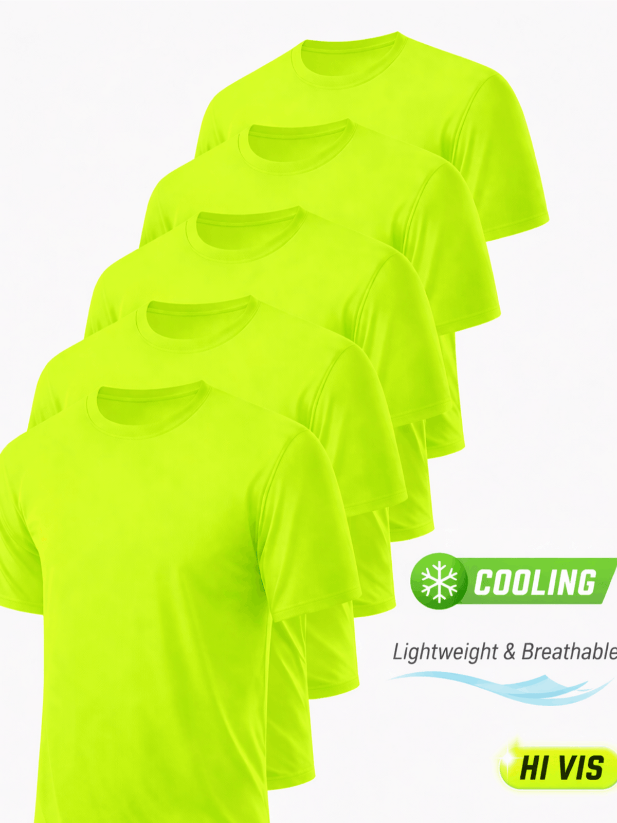 Lot de 5 chemises de travail de sécurité pour hommes UPF 50+ – T-shirts de performance respirants à séchage rapide pour les travaux en extérieur, jaune fluorescent haute visibilité, S-XXXL, cadeau pour papa