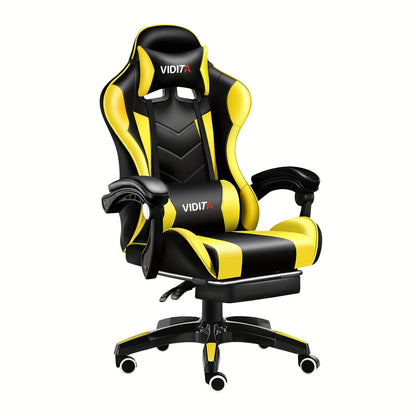 Chaise de jeu ergonomique à dossier haut style course avec repose-pieds et soutien lombaire – Chaise de bureau pivotante inclinable réglable, 8 couleurs