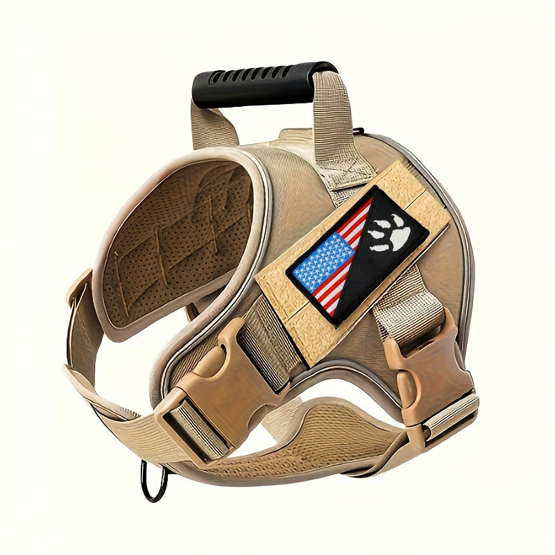 Harnais tactique pour chien avec écusson à scratch – Gilet de dressage militaire réglable anti-traction pour petits, moyens et grands chiens, harnais de travail en extérieur camouflage et kaki, tailles S, M, L, XL