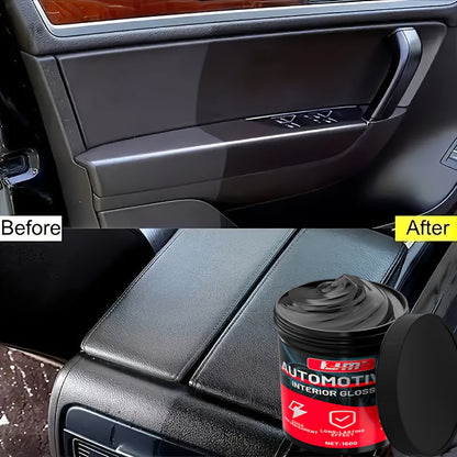 Crème de restauration et blanchiment pour plastiques automobiles KJM 150g avec éponge – Rénovateur tout-en-un pour tableau de bord, pneus et sièges, lustrant pour intérieur de voiture, soin des tissus d'ameublement, brillance longue durée et protection UV