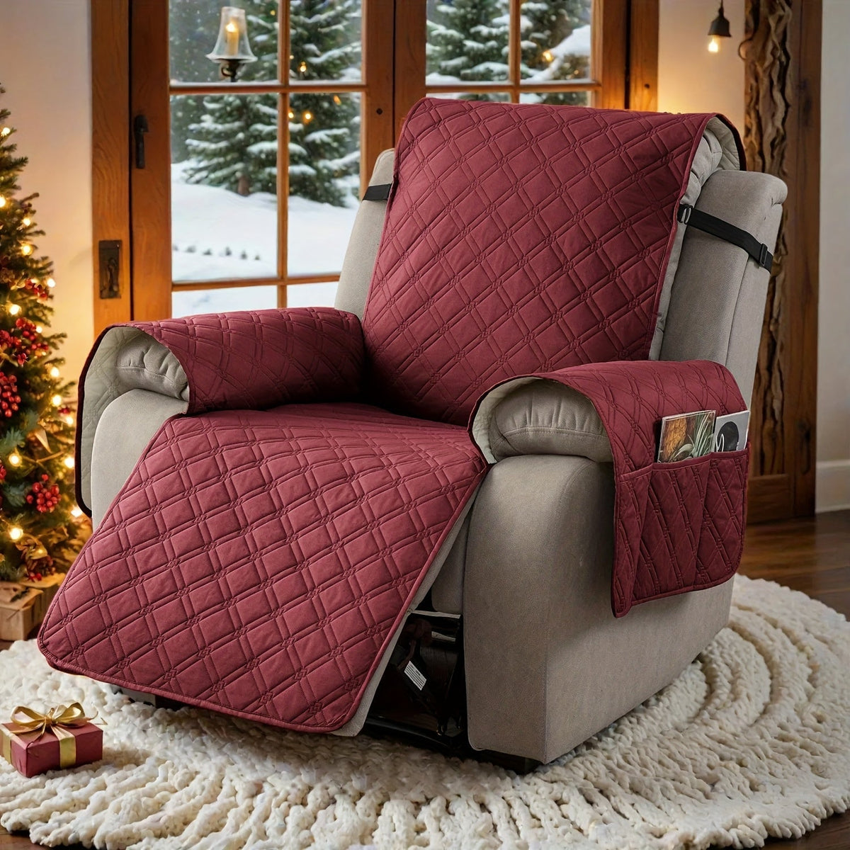 Housse de fauteuil inclinable imperméable avec poches latérales, sangles antidérapantes, tissu matelassé 4 couches, protection contre les animaux et les enfants, lavable en machine – 11 couleurs