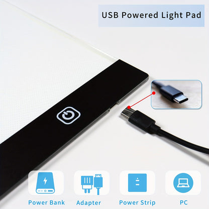 Tablette lumineuse de traçage LED A2 – Table lumineuse ultra-fine à contrôle tactile variable pour peinture au diamant, croquis, animation, transfert de tatouage et streaming, alimentée par USB, LED respectueuses des yeux, compatible Mac/PC | Velora