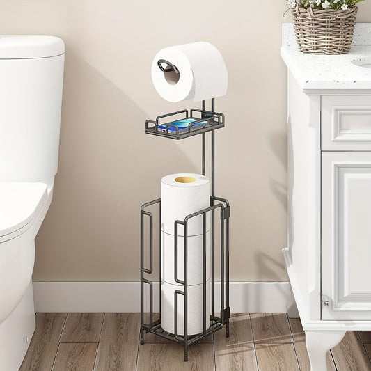 Freestanding Toilet Paper Holder – Metal Stand with 3 Reserve Roll Storage, Modern Bathroom TP Dispenser, No Drilling Required, Housewarming & Christmas Gift