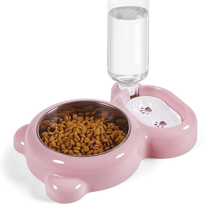 Ensemble de deux gamelles pour animaux avec bouteille d’eau automatique – Gamelles d’eau et de nourriture pour petits chiens et chats, lavables au lave-vaisselle, durables et sans BPA, rose gris violet, station de nourrissage pour animaux d’intérieur