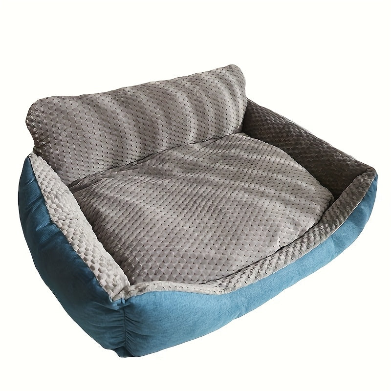 Canapé-lit de luxe en peluche pour animaux avec dossier haut – Panier pour chiens et chats épais, chaud et lavable, confort toutes saisons, housse facile à nettoyer, tailles S L XL, bleu gris
