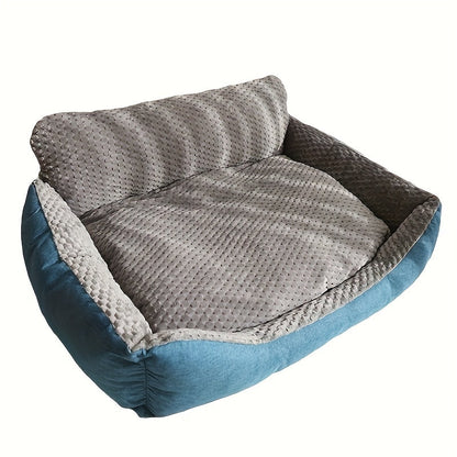 Canapé-lit de luxe en peluche pour animaux avec dossier haut – Panier pour chiens et chats épais, chaud et lavable, confort toutes saisons, housse facile à nettoyer, tailles S L XL, bleu gris