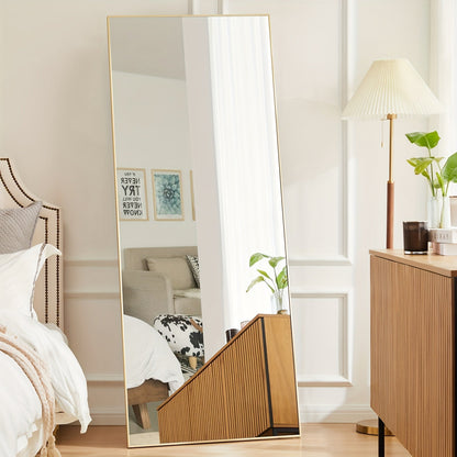 Miroir pleine longueur arqué avec support 64x21 / 59x16 pouces, miroir de sol en verre nano incassable avec cadre en alliage d'aluminium, miroir pleine longueur sur pied pour chambre, salon, vestiaire, décoration murale