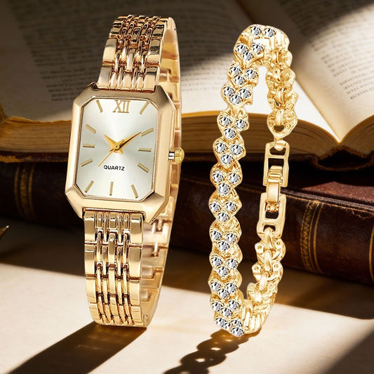Lot de 2 montres à quartz vintage pour femme en forme de cœur – Style analogique élégant, tons doré et argenté, cadeau idéal pour les anniversaires, Noël et le Nouvel An