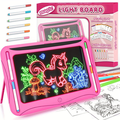 LED Light Up Drawing Board for Kids 8 Light FX Modes Doodle Tracing Art Set with 9 Double-Sided Cards 6 Washable Markers Flip Stand Creative STEM Toy Birthday Christmas Gift Girls Boys Ages 3-8