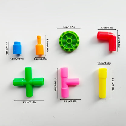 STEM Pipe Tube Building Blocks for Kids 46pcs – Compatible Pipeworks Construction Set, Educational Sensory Toy for Boys Girls Ages 3-8, No Battery Autism-Friendly Learning Toy, Birthday Gift, Random Colors
