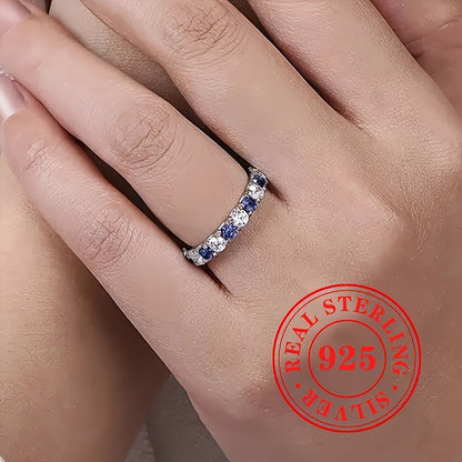 Bague pour femme en argent sterling 925 avec zircone cubique synthétique bleue et blanche – Bijou élégant pour vacances et soirées, cadeau d'anniversaire ou de Saint-Valentin pour exprimer un amour infini
