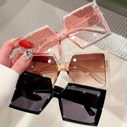 Lot de 3 paires de lunettes de soleil tendance pour femme, monture oversize carrée et plate - Style rétro chic en rose, champagne et noir pour la plage, la conduite, le voyage et le quotidien