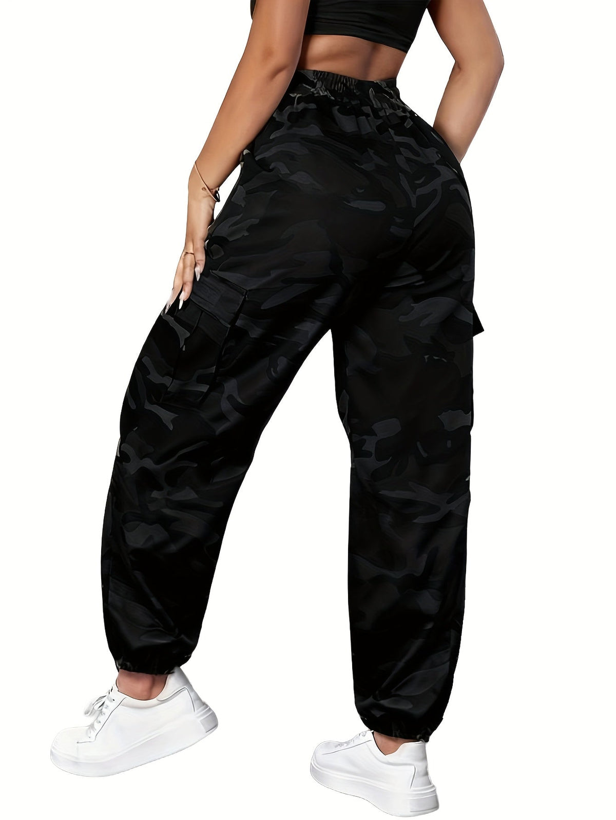 Pantalon cargo camouflage pour femme – Pantalon long décontracté pour la randonnée et le plein air, léger et respirant, multipoches, taille élastique, XS-XXL, camouflage