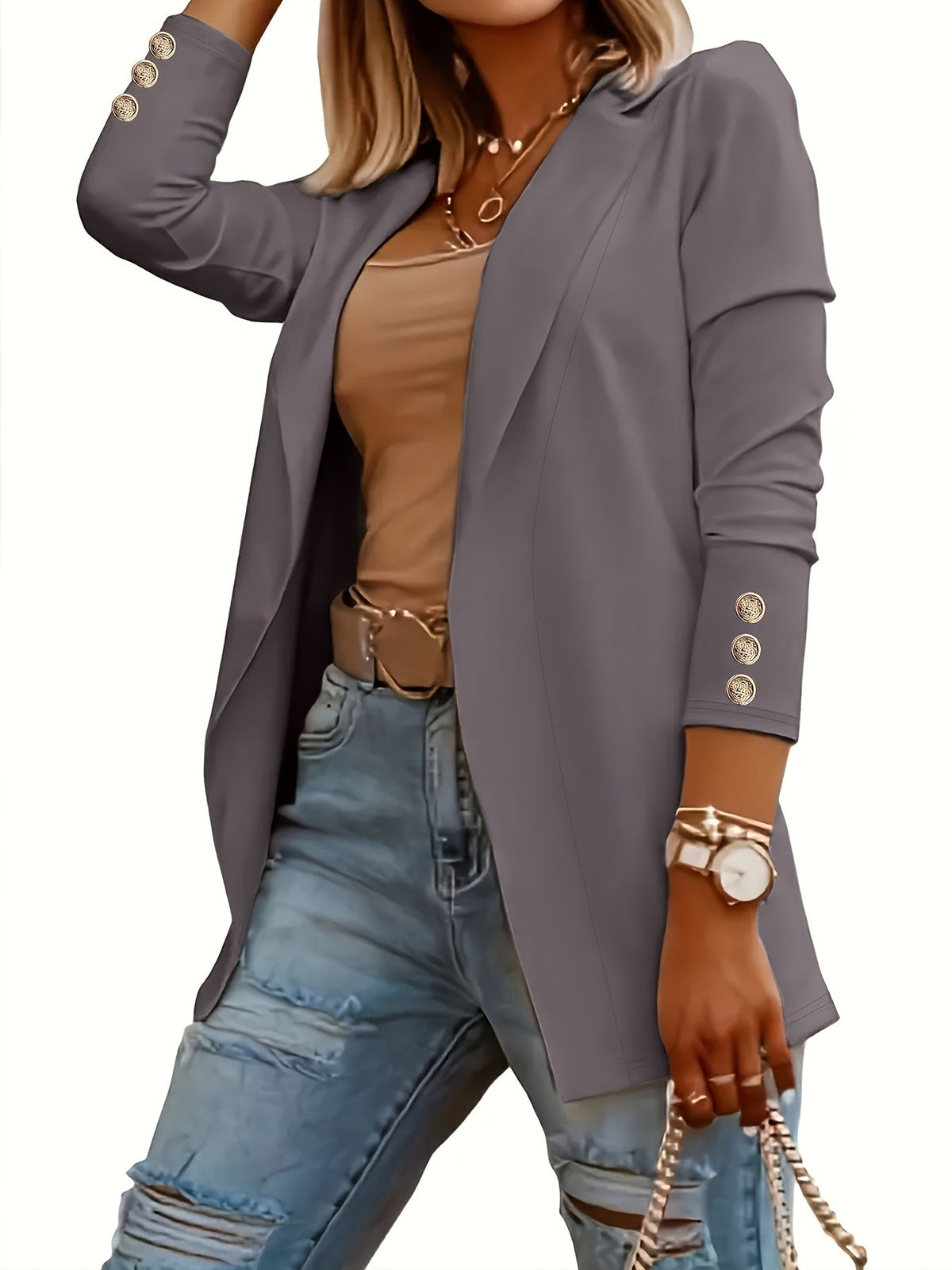 Manteau cardigan pour femme couleur unie longueur midi col à revers manches longues bouton décoratif devant ouvert pull cardigan en maille