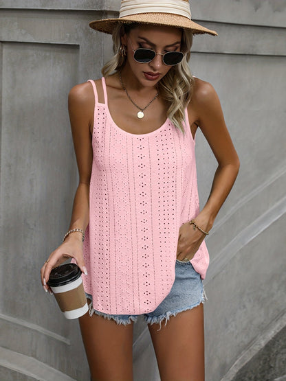 Women's Hollow Out Cami Tank Top Spaghetti Strap Sleeveless Eyelet Knit Casual Summer Tops for Women Stretchy Lightweight S-XXL Multiple Colors