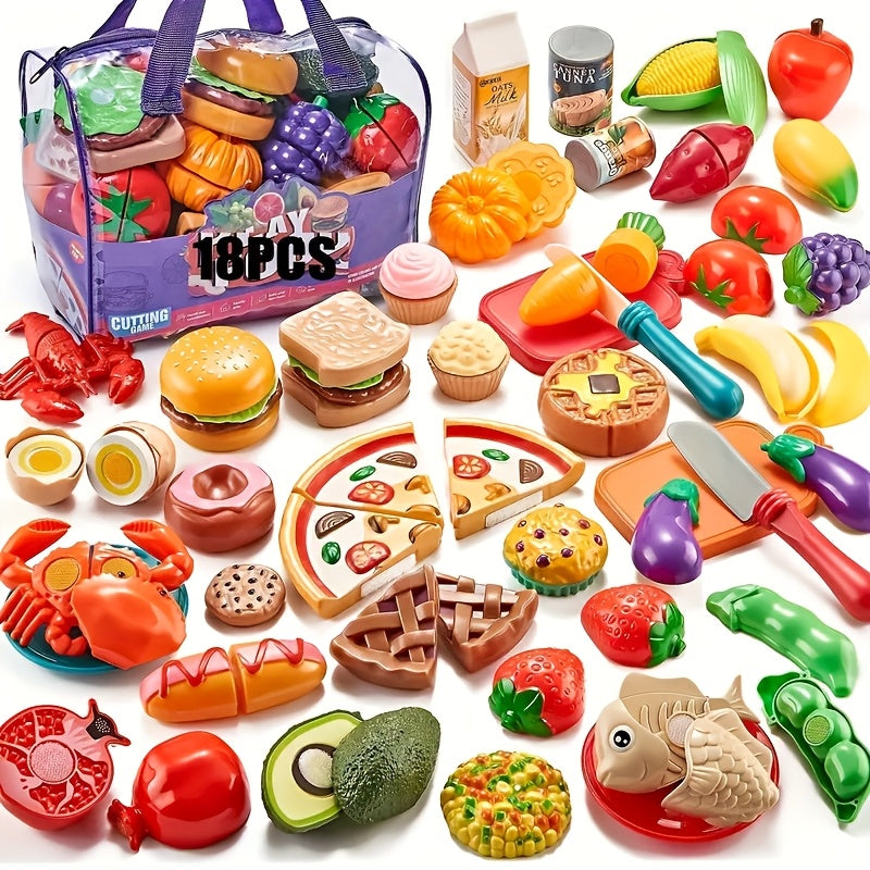 Ensemble de 18 jouets de cuisine pour enfants, fruits et légumes miniatures à découper, jeu d'imitation pour le développement des compétences, cadeau d'anniversaire pour garçons et filles de 3 ans et plus, couleurs aléatoires