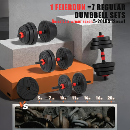 Ensemble d'haltères réglables 5-en-1, poids libres de 30 à 110 lb – Utilisable comme haltère, barre, kettlebell, support de pompes et disques de poids, équipement de musculation à domicile pour hommes et femmes, options de poids multiples