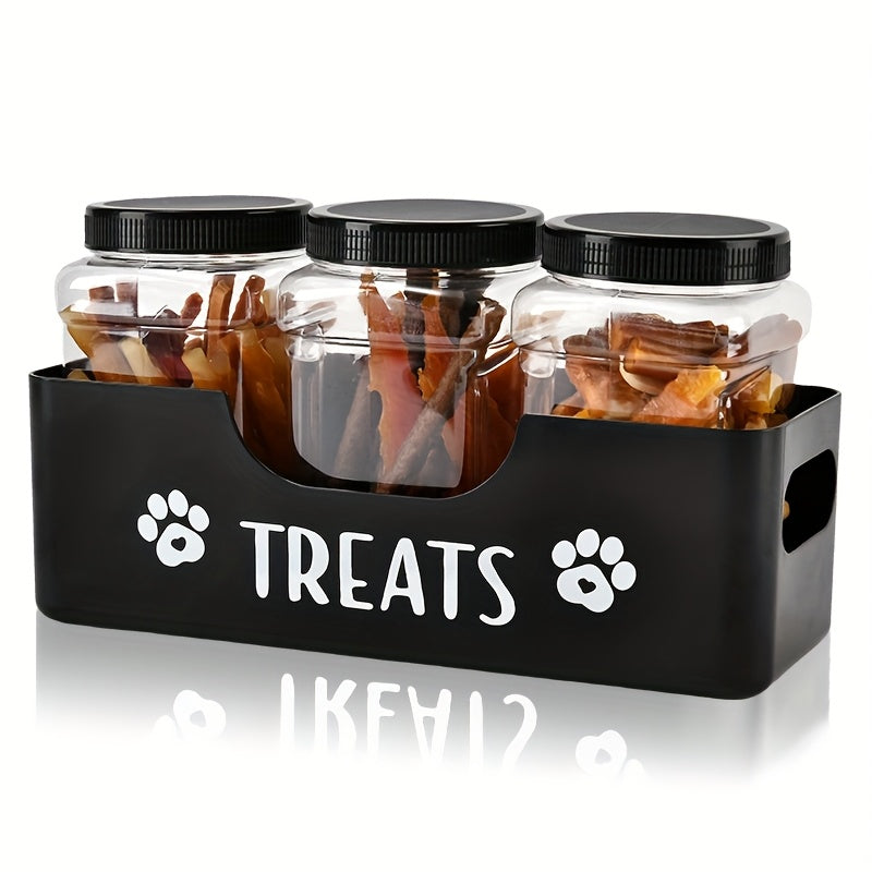 Ensemble de 3 boîtes hermétiques pour friandises pour animaux – Bocaux en plastique noir style rustique pour le stockage de nourriture pour chiens et chats, organisateur de comptoir durable, sans électricité requise