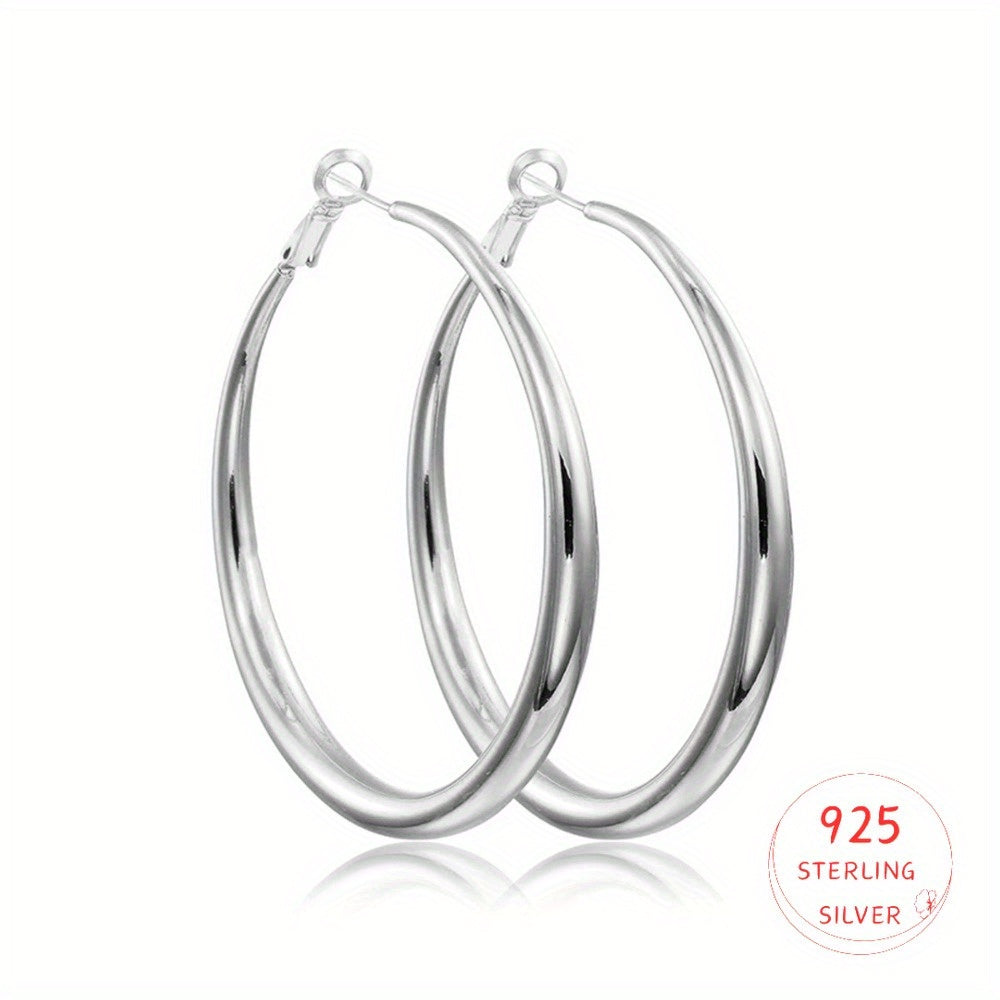 Grandes créoles rondes en argent sterling S925 pour femmes - Créoles légères et hypoallergéniques en zircon cubique, tailles 40/50/60 mm, bijoux élégants pour le quotidien, cadeau parfait pour un anniversaire ou Noël
