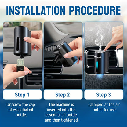 Diffuseur d'aromathérapie pour voiture, humidificateur USB à huiles essentielles | 3 modes de brume réglables, diffuseur de parfum intelligent pour véhicule – Noir, rouge, gris, rose – Lot de 6 parfums en option
