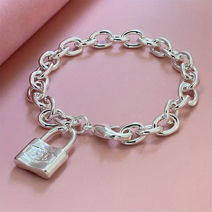 Bracelet chaîne pour femme en argent sterling 925 – Bracelet délicat à pendentif avec fermoir mousqueton style bohème coréen, hypoallergénique, léger (2 g), cadeau idéal pour elle