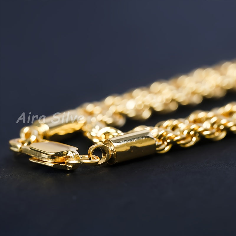 Collier chaîne torsadée en argent sterling 925 plaqué or 18 carats, chaîne tressée de 2,8 mm pour hommes et femmes, collier unisexe minimaliste, tailles de 18 à 34 pouces, avec coffret cadeau pour anniversaire, fête ou occasion spéciale
