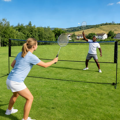 Ensemble de filet de badminton et volley-ball portable, hauteur et tension réglables, résistant aux intempéries avec sac de transport - Qualité professionnelle pour jardin, piscine, jeux sur terrain intérieur et extérieur