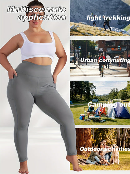 Pantalon de yoga grande taille pour femme avec poches – Legging chaud doublé en polaire taille haute pour l'automne et l'hiver, pantalon de sport moulant élastique, tailles 1XL-5XL en noir, gris, bordeaux et bleu marine