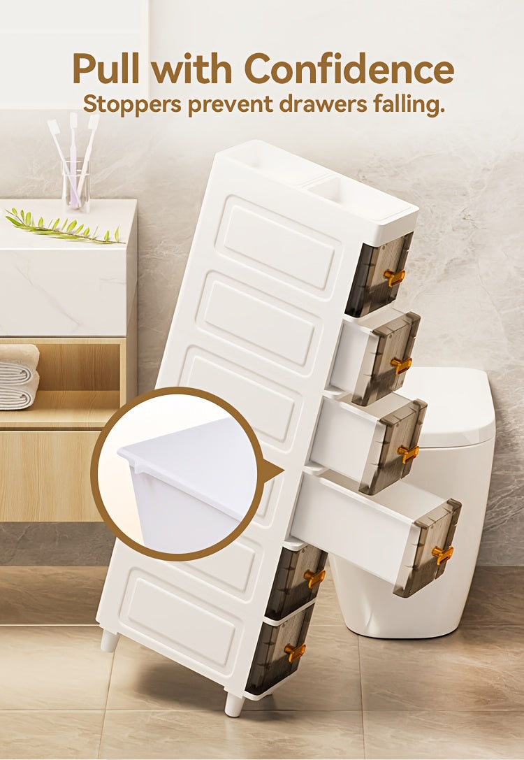 Meuble de rangement fin à roulettes avec tiroirs, organisateur en PP imperméable à 3, 4, 5 ou 6 niveaux pour salle de bain, cuisine, chambre, petits espaces – Tour de rangement étroite