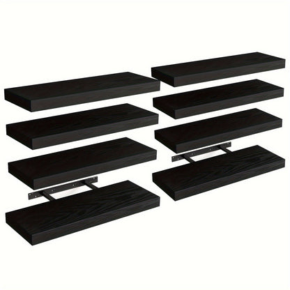 Étagères murales flottantes 15,8 pouces au fini rustique avec supports invisibles pour décoration murale et rangement – Lot de 4 ou 8 en noyer noir rustique