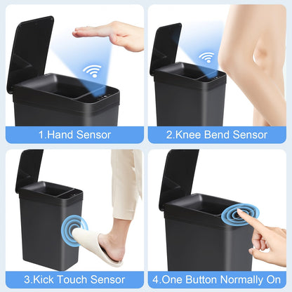Lot de 2 poubelles automatiques sans contact – Poubelle à détecteur de mouvement avec couvercle de 15 L et 10,5 L, poubelle intelligente et fine pour salle de bain, chambre, bureau, cuisine, salon