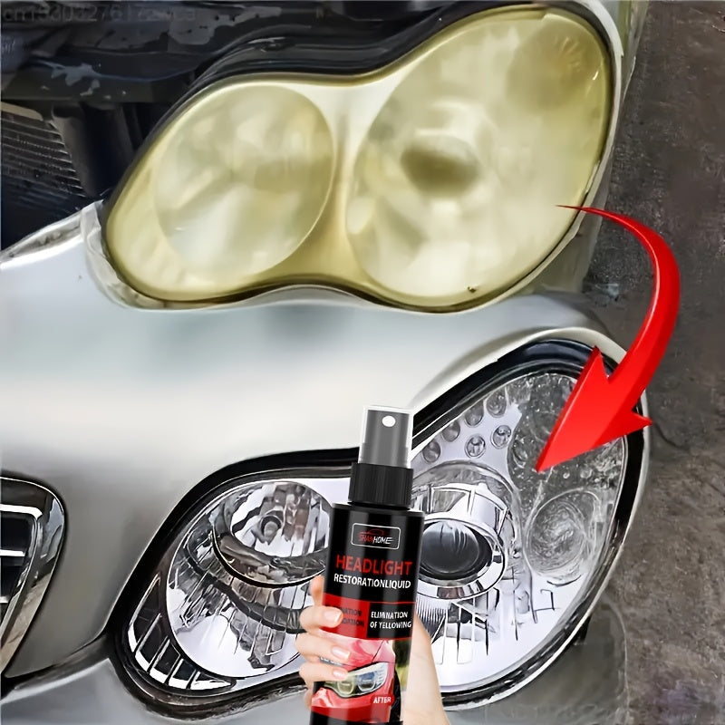 Kit de rénovation de phares – Solution anti-jaunissement et anti-oxydation avec spray de protection, restaure les phares ternis, voilés et opaques – Inclus éponge et chiffon (100 ml)