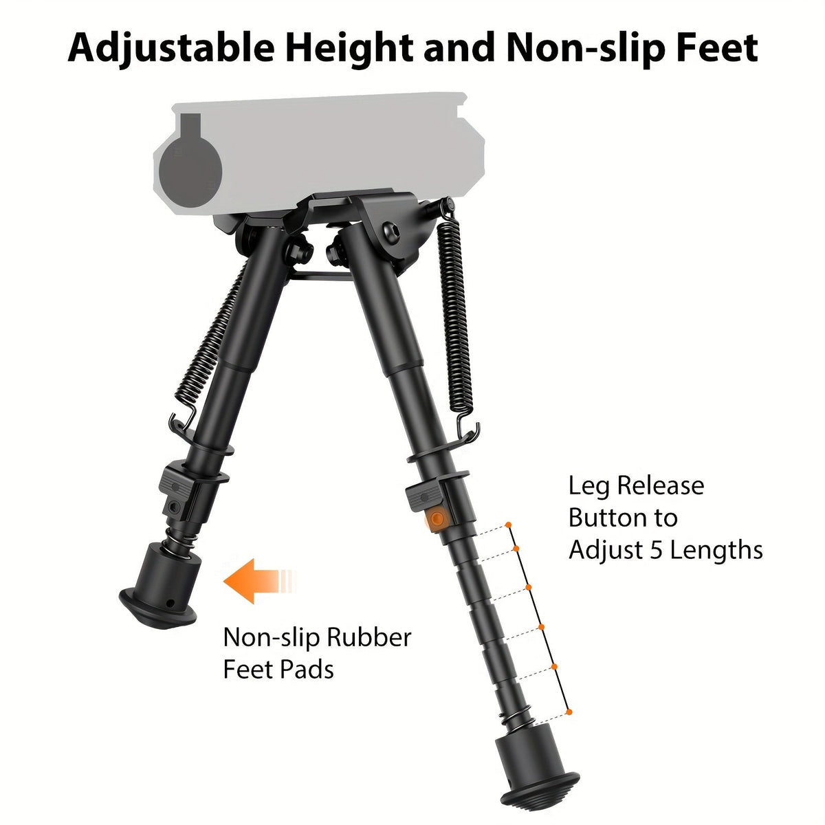 Bipied de tir réglable 6-9 pouces, 5 hauteurs, adaptateur à démontage rapide, pliable, rétractable, alliage d'aluminium léger, montage M-LOK, pieds en caoutchouc pour la chasse, le tir et les sports de plein air