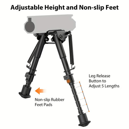 Bipied de tir réglable 6-9 pouces, 5 hauteurs, adaptateur à démontage rapide, pliable, rétractable, alliage d'aluminium léger, montage M-LOK, pieds en caoutchouc pour la chasse, le tir et les sports de plein air