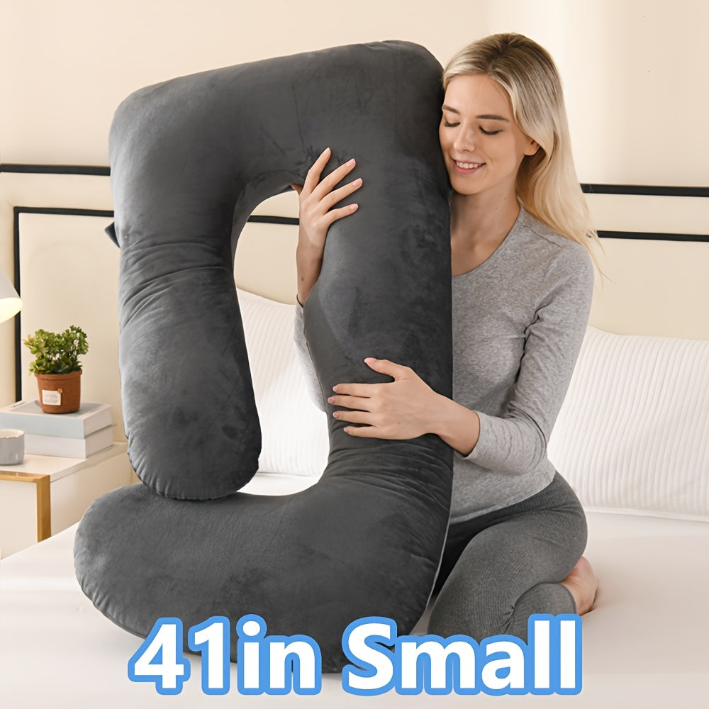 Oreiller de maternité en forme de J, coussin de grossesse corps entier avec taie d'oreiller – soutien du dos, des jambes et du ventre pour un sommeil réparateur, tailles 41" et 60", coloris et tissus variés, idéal comme cadeau de naissance