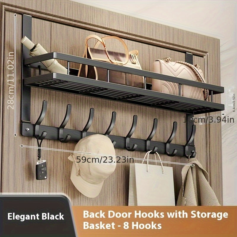 Porte-vêtements de porte avec crochets, organisateur en métal robuste pour chambre, salle de bain, cuisine, placard, aucun outil requis, 4 à 8 crochets