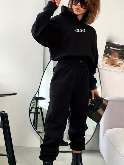 Casual Sweatshirt Set Women Letter Print 2 Piece Outfit Pullover Top Wide Leg Pants Loungewear S M L XL Multi Color US Warehouse