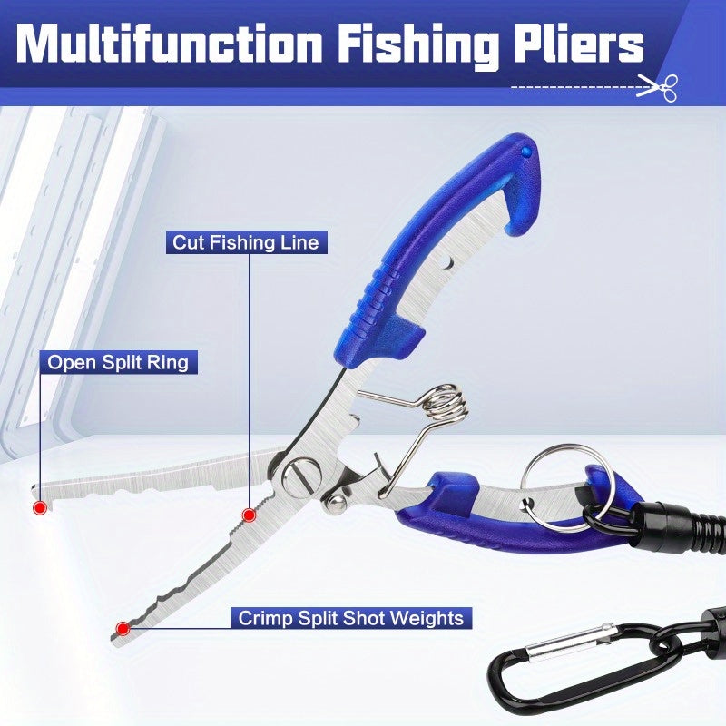 Ensemble de pinces de pêche 7 pièces : pince à poisson, décrocheur d'hameçons, écailleur, sac de rangement, acier inoxydable résistant à la corrosion pour pêche en eau douce et en mer – Cadeau de pêche pour homme
