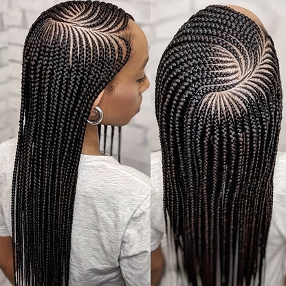 Perruque Box Braid HD Lace Front pour femmes noires, 36 pouces – Full Lace Frontal synthétique, ligne de cheveux naturelle, pour tous les jours et les fêtes, noire