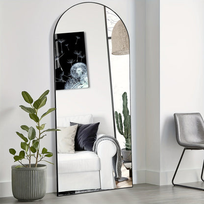Miroir pleine longueur arqué avec support 64x21 / 59x16 pouces, miroir de sol en verre nano incassable avec cadre en alliage d'aluminium, miroir pleine longueur sur pied pour chambre, salon, vestiaire, décoration murale