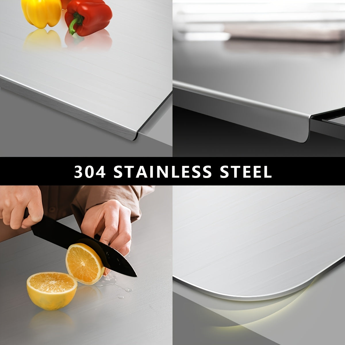 Planche à découper en acier inoxydable 304 – Billot de cuisine antirouille, facile à nettoyer, disponible en 3 tailles (40 cm × 30 cm, 50 cm × 40 cm, 60 cm × 40 cm)