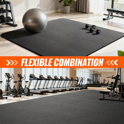 Tapis de sol emboîtables pour salle de sport, 36/48 pièces, dalles puzzle en mousse EVA, 30 x 30 cm, tapis d'exercice antidérapant pour salle de sport à domicile, garage, salle de jeux, fitness – Inclut des bordures, motif café et feuilles