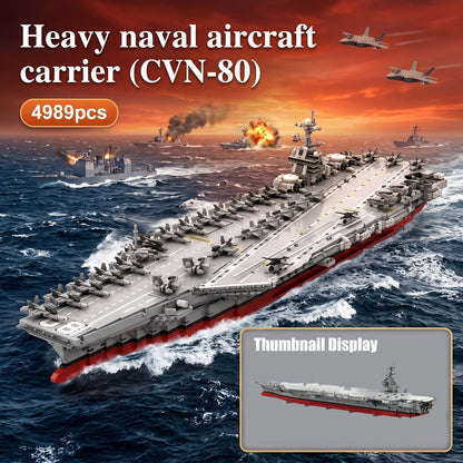 Set de construction de porte-avions de la marine de 4989 pièces – Diorama de navire de guerre à coque grise et rouge, pont d'envol élévateur, îlot, kit de modèle militaire MOC, cadeau de collection pour passionnés de marine et de militaire A2683