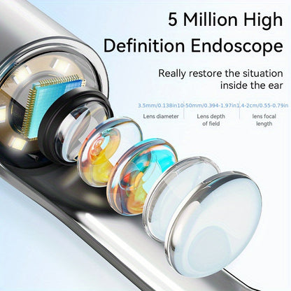 Kit otoscope caméra Wi-Fi 1080P HD pour nettoyage des oreilles – Outil de soin auriculaire avec 6 cure-oreilles et pince, rechargeable, compatible iPhone et Android