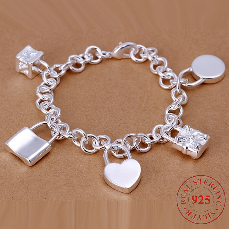 Bracelet avec pendentif en argent sterling 925 style coréen pour femme – Design tendance à maillons, hypoallergénique, 20 cm / 7,87 po, élégant au quotidien et cadeau idéal pour toutes les occasions