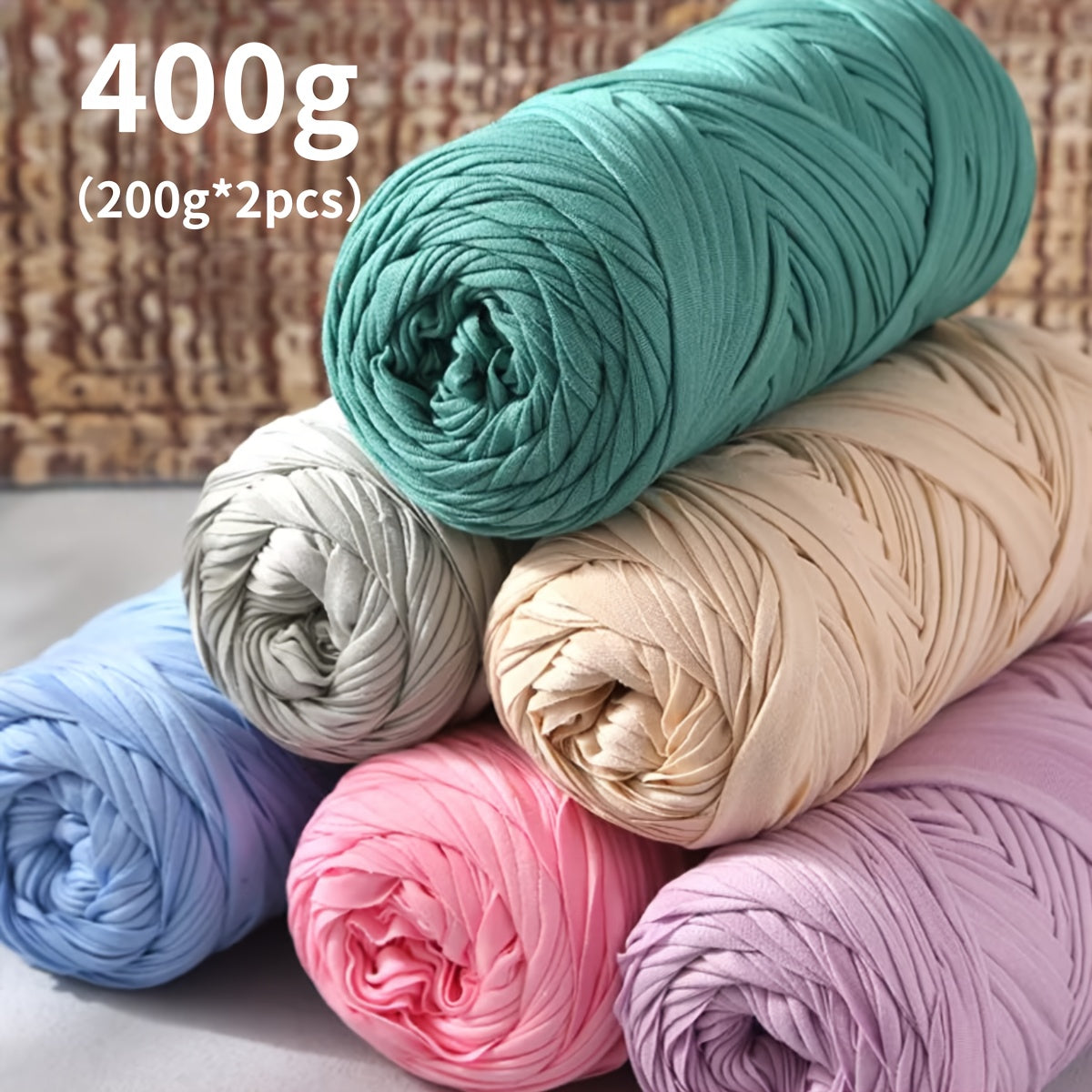 Fil de coton pour t-shirt 400 g (2 x 200 g) mélange de coton épais en 49 couleurs – Fil épais et doux pour paniers au crochet, sacs, tapis, projets de macramé et tricot – Fil de loisirs créatifs idéal pour les débutants