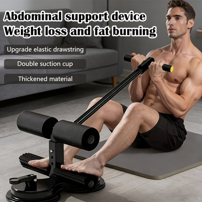 Barre de redressements assis portable – Conception réglable en 3 sections, double ventouse et bandes de résistance, équipement de fitness léger pour le renforcement abdominal à domicile, idéal pour les petits espaces