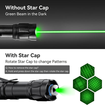 Pointeur laser haute puissance avec batterie et chargeur, lampe torche laser tactique rouge, verte et violette pour présentations en intérieur, camping, randonnée et observation des étoiles, faisceau longue portée