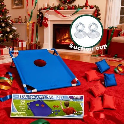 Jeu de cornhole portable avec 6 sacs de haricots rouges et bleus en coffret cadeau, jeu de lancer pour le jardin, activités familiales en plein air, voyages, fêtes et rassemblements, jeu de lancer facile à installer pour les 5 ans et plus